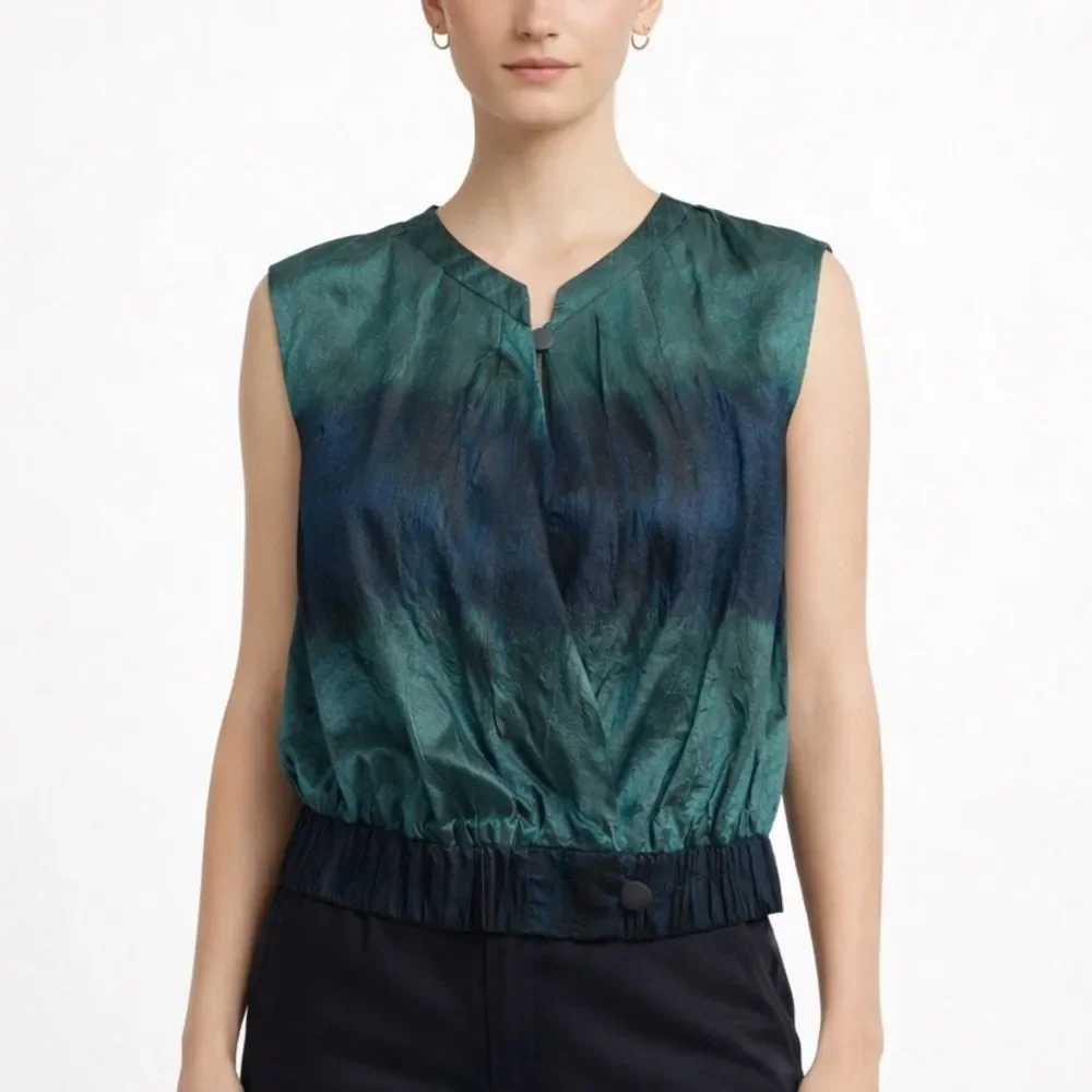 J.Crew Collection Women’s 4 Blue Green Silk‎ Wrap Top Sleeveless Work Elegant